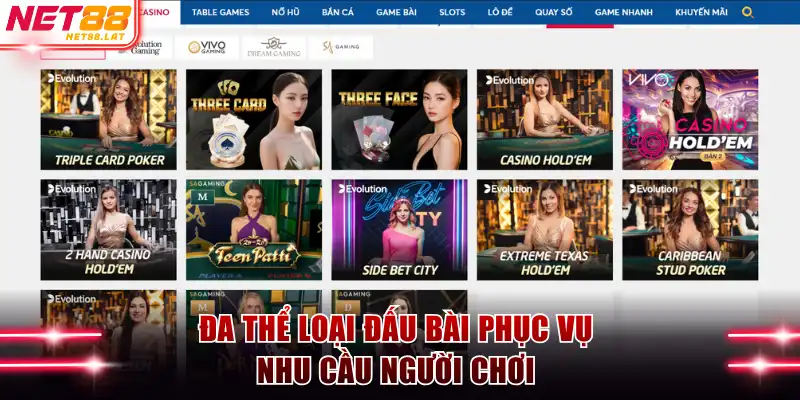 Đa thể loại đấu bài phục vụ nhu cầu người chơi 