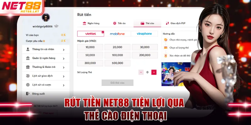 Rút tiền NET88 tiện lợi qua thẻ cào điện thoại